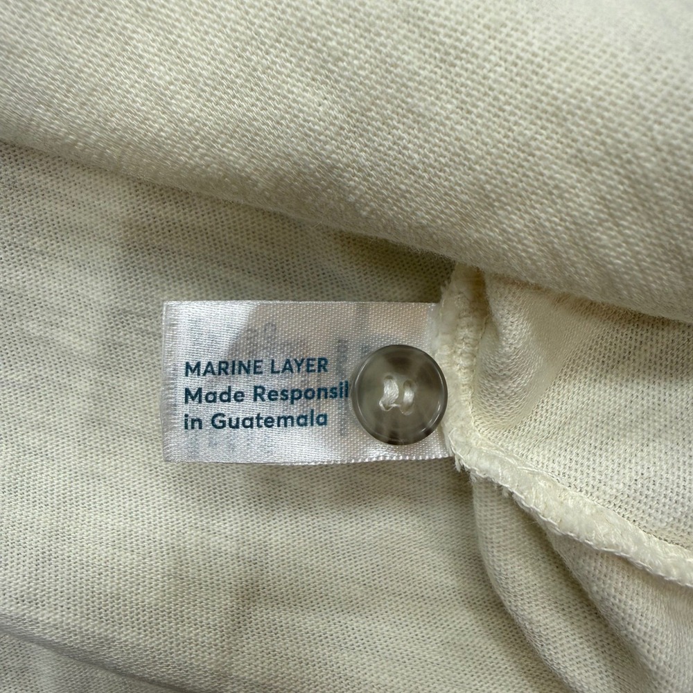 Marine Layer Mens L/XL Cream Cotton Slub Short Sleeve Button Down Pocket Shirt - Picture 7 of 10